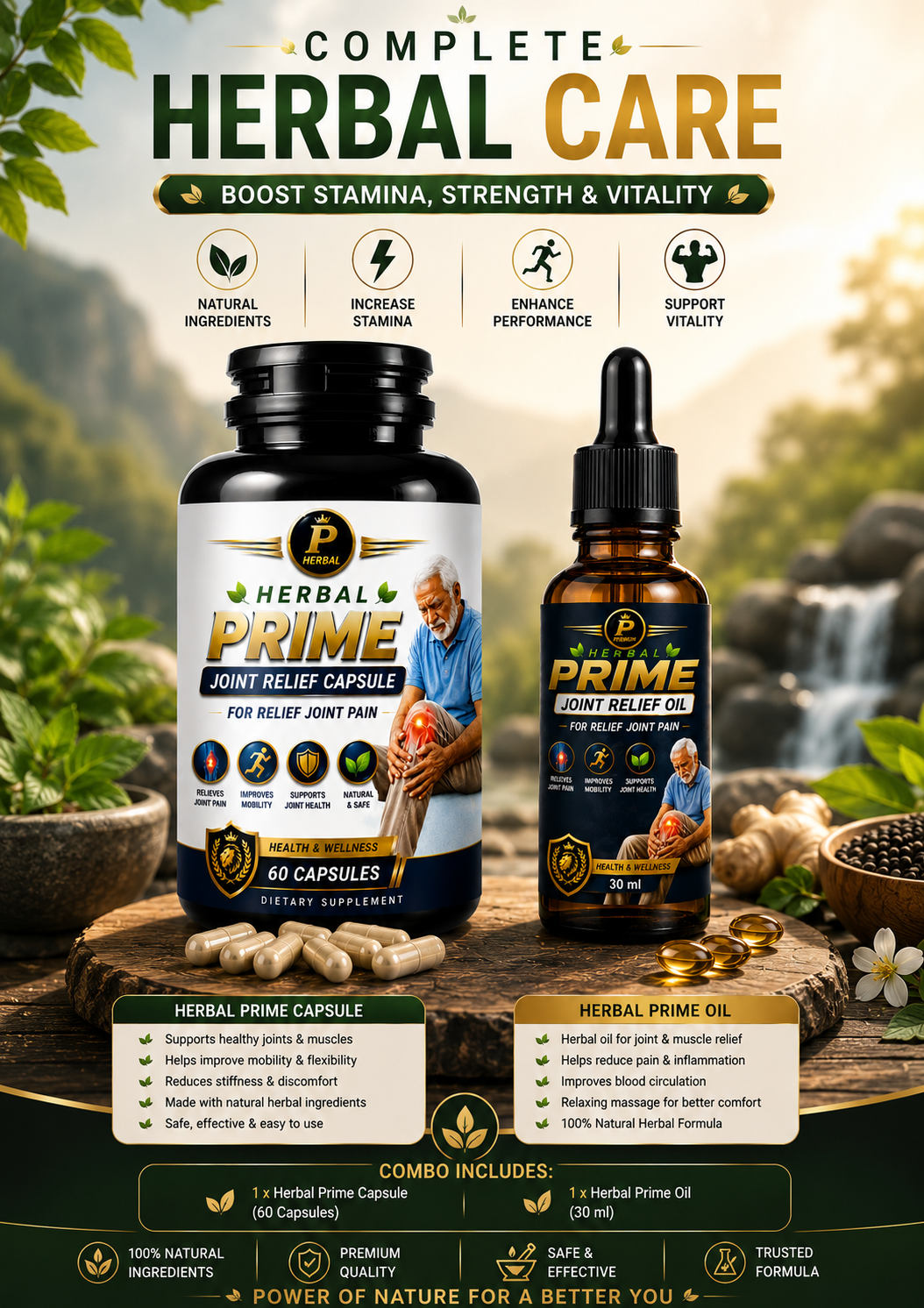 Herbal Prime Joint Relief Capsules + 30ml Herbal Prime Joint Oil